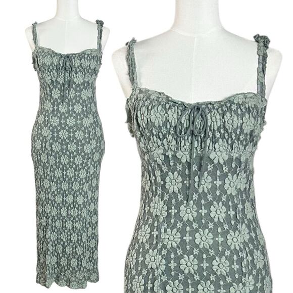 Free People Ethereal Dainty Romantic Lucinda Lace Midi Dress Lilypad Jade Medium - Picture 6 of 13